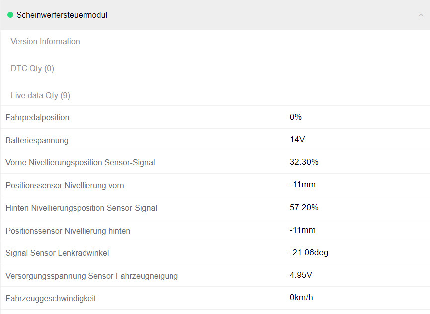 Fehlermeldung "Adaptives Licht" und "Höhenverstellung Licht"