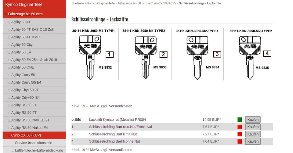 Daelim Roller Schlüssel verloren - Nachbestellen möglich?