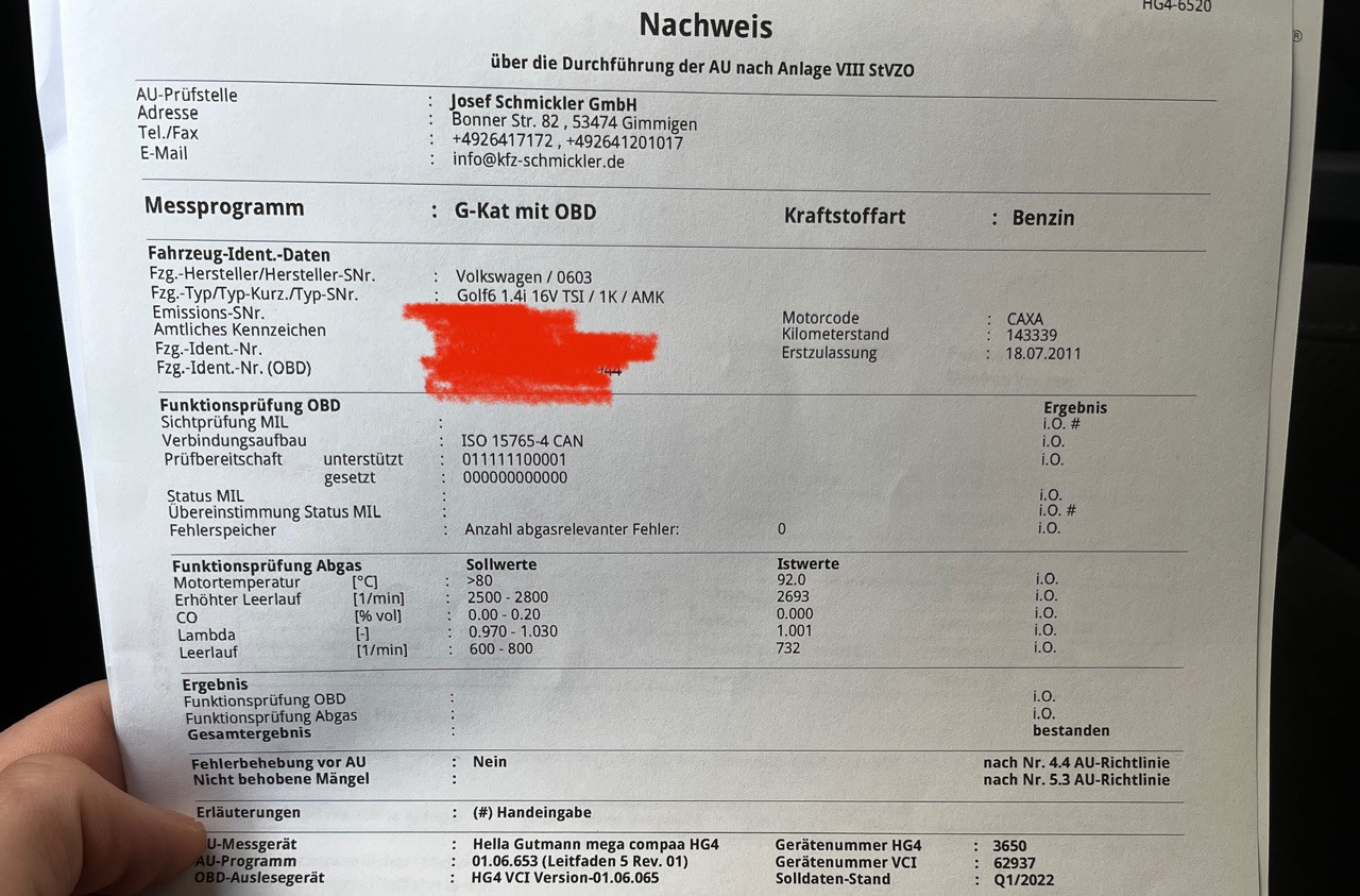 Golf 6 1.4 TSI AU nicht bestanden CO-Wert zu hoch