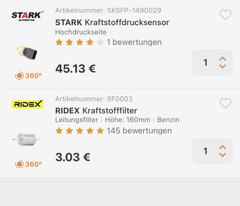 Golf 5 1.6 FSI - Geber für Kraftstoffdruck, unplausibles Signal