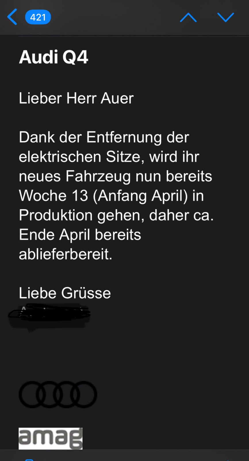 Q4 e-tron: Wartezimmer und Liefertermine