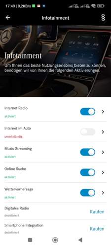 Internet im Auto unvollständig
