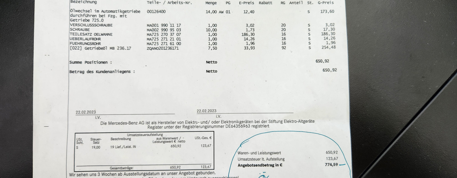 9G - Getriebeölwechsel - Kosten