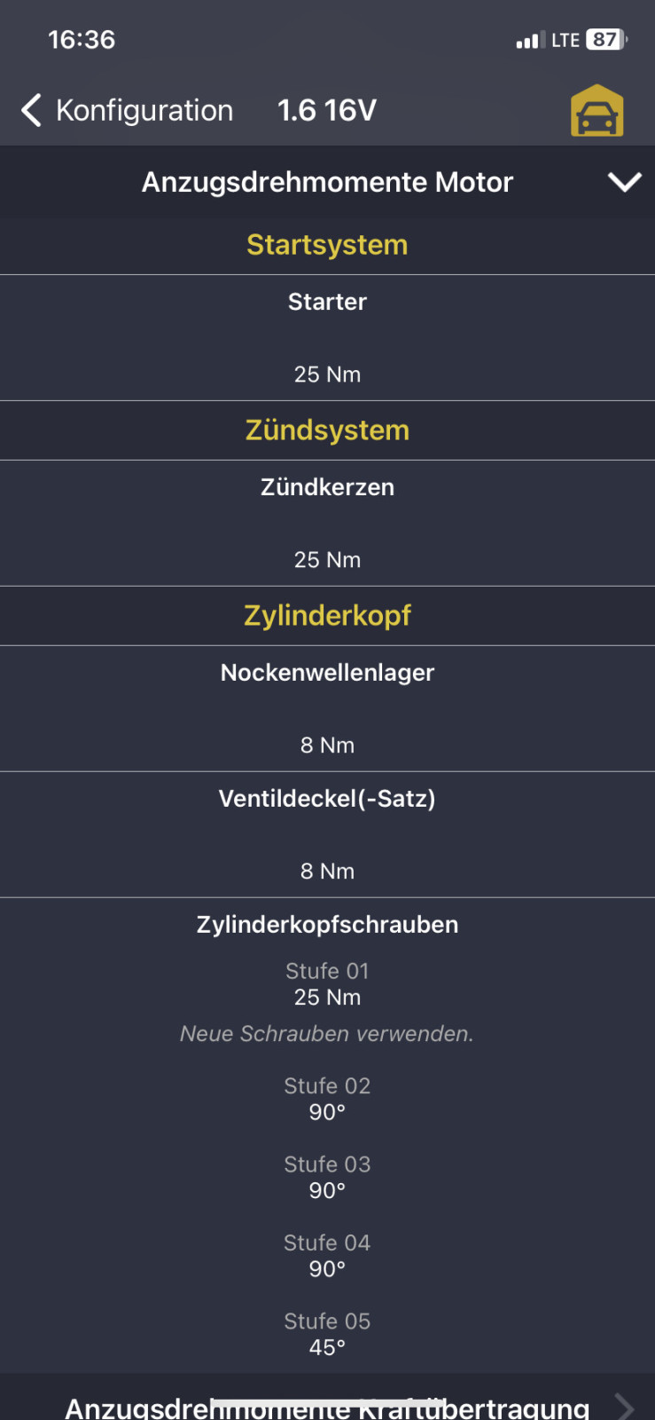Drehmomentwerte Nm Ventildeckelschrauben Z16XE