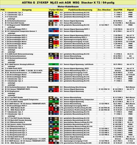 Pinbelegung MSG-Stecker X 72