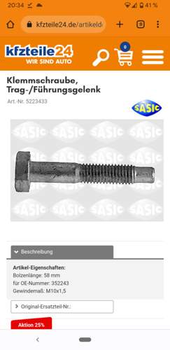 Klemmschraube Traggelenk