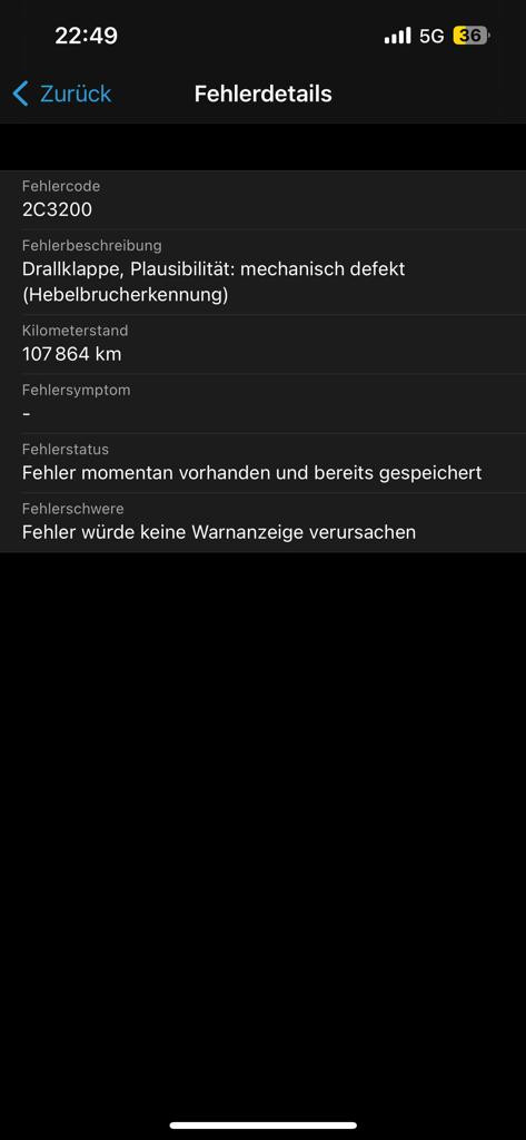 Fehlermeldung Drallklappe