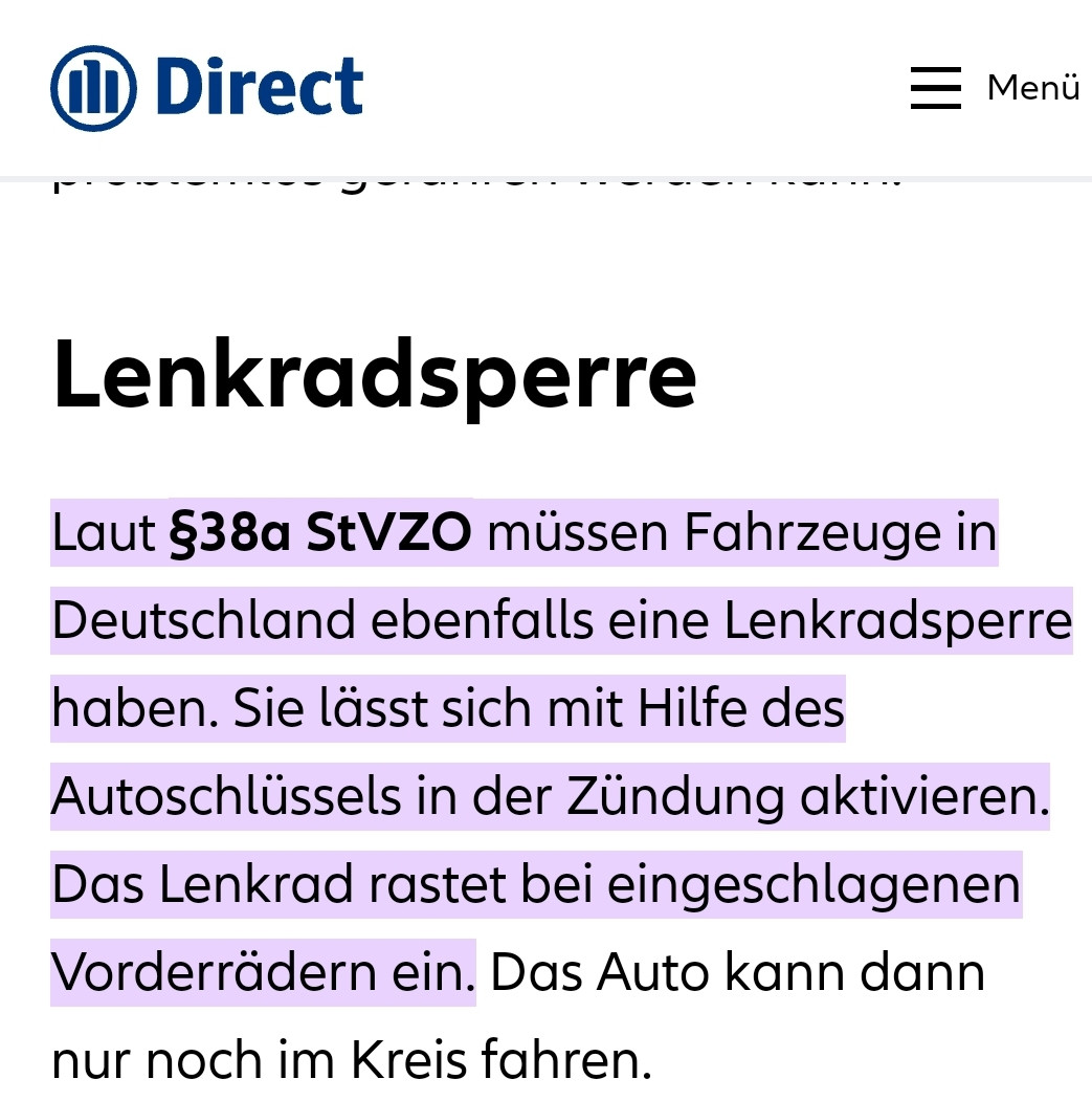 Lenkradsperre bei Zündung
