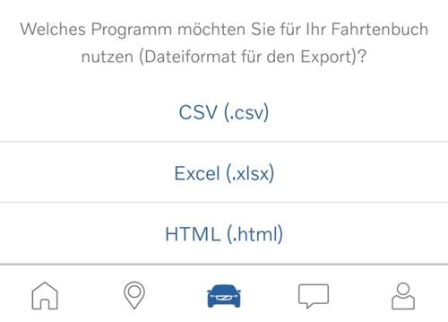 AAOS Fahrtenbuch Ausgabeformate
