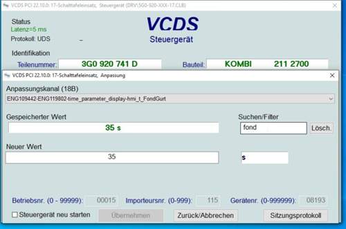 Anpassung Fondgurtwarnung