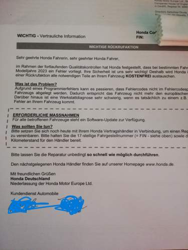Rückrufaktion Honda Civic XI