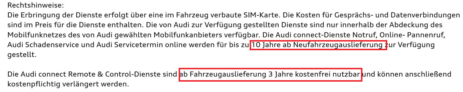 Audi Connect Linzenzen Laufzeiten ab EZ