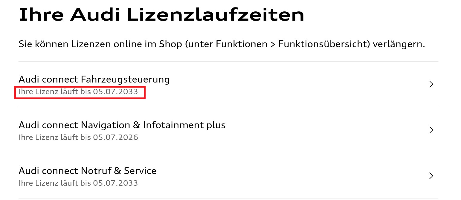 Audi Connect Linzenzen Laufzeiten ab EZ