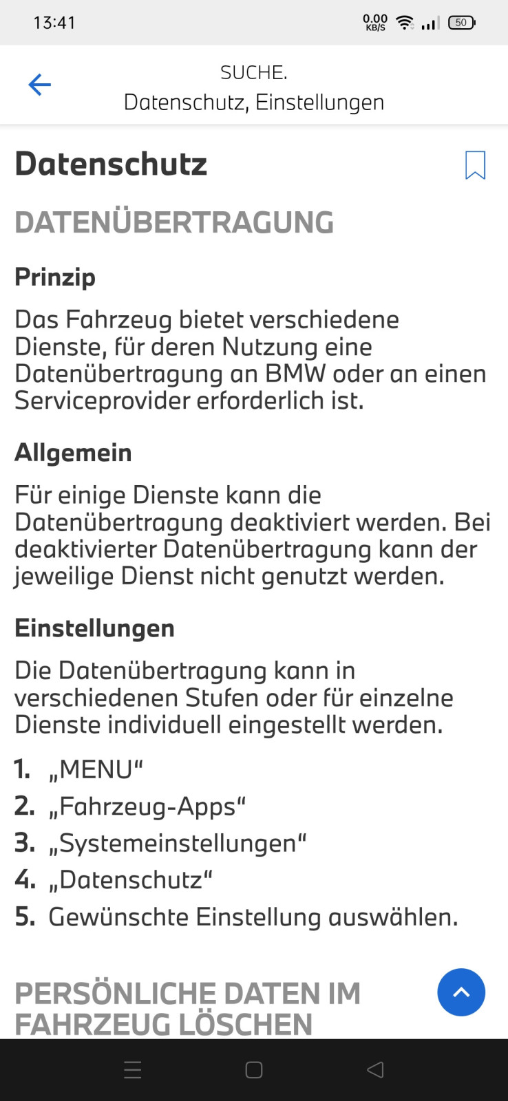 My BMW App Standort Aktualisierung