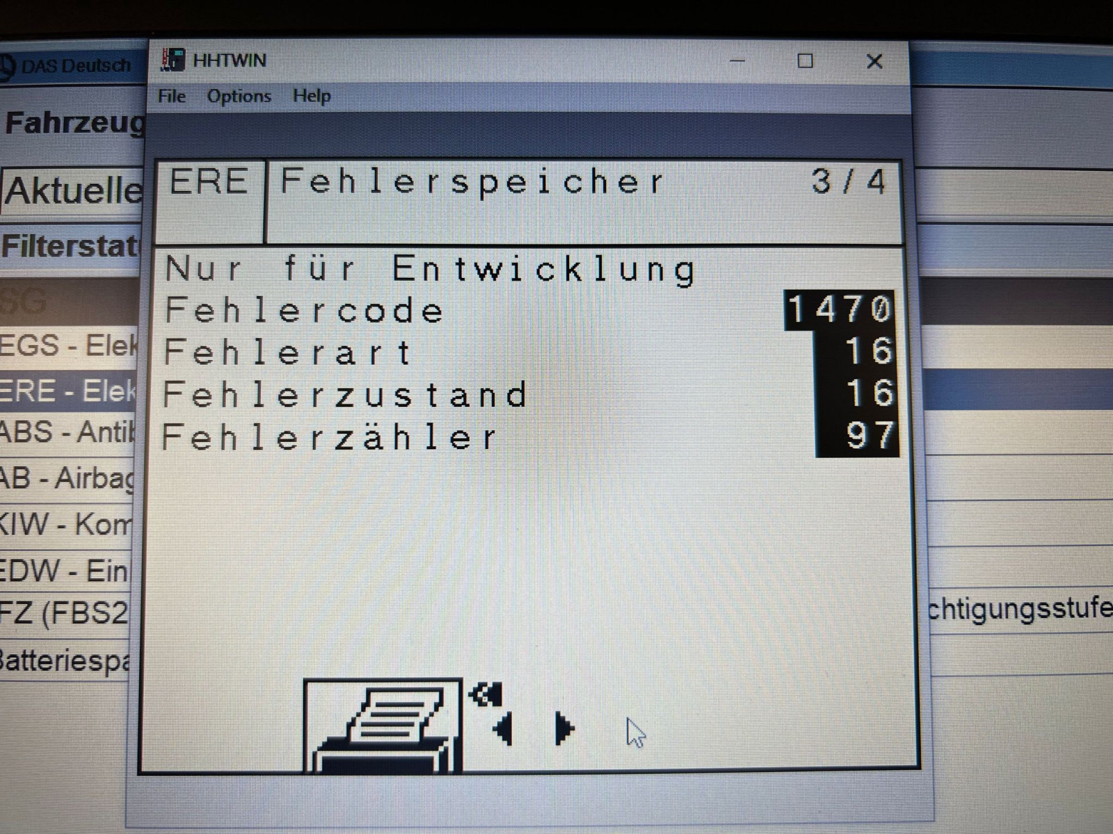 Fehlermeldung ERE Elektronisches Reihen-Einspritzsystem Diesel