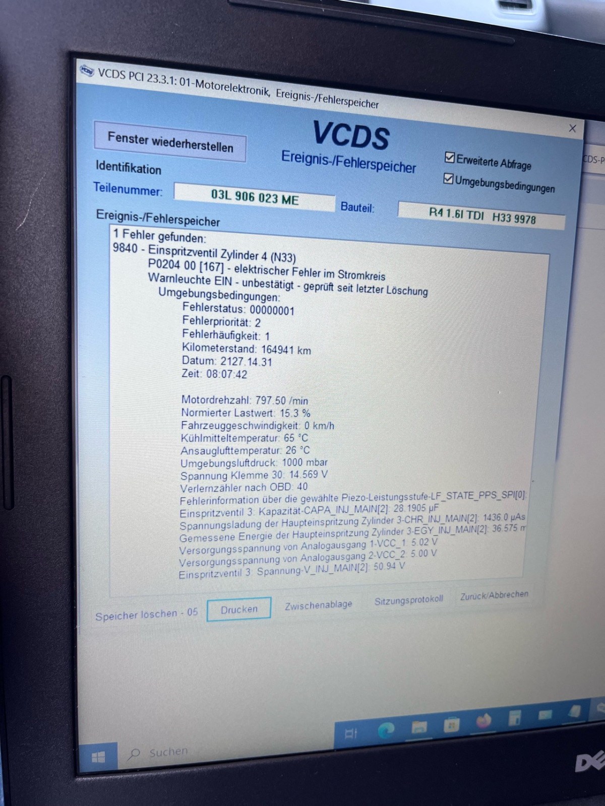VCDS Fehlercode 9840 / P0204 00 96 / Polo 1.6 TDI / CR / Einspritzdüse defekt? Oder Verkabelung / St