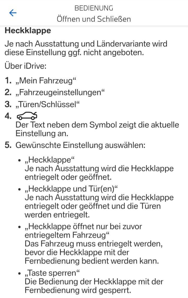 Driver's guide Schließ-Einstellungen