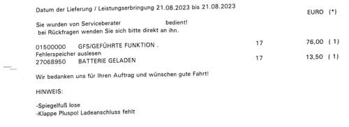 Rechnung Fehlerspeicher