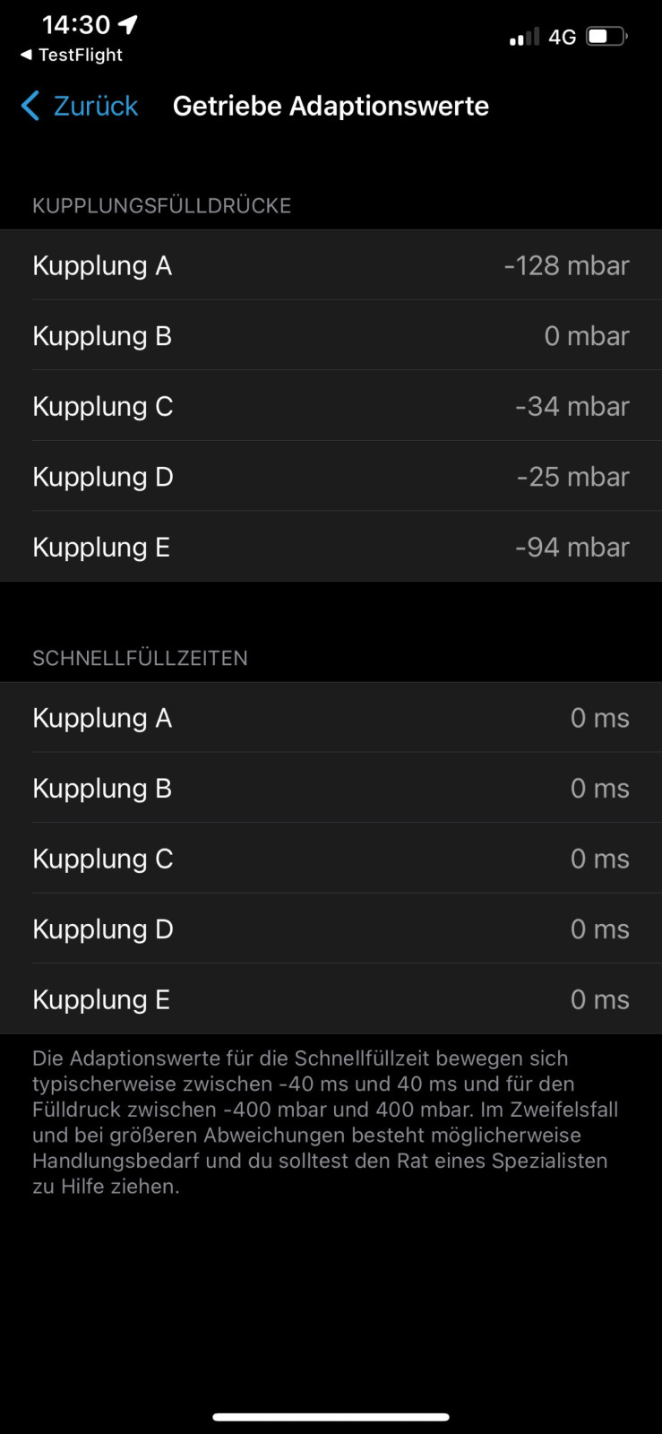 Adaptionswerte und Schnellfüllzeiten Getriebe merkwürdig