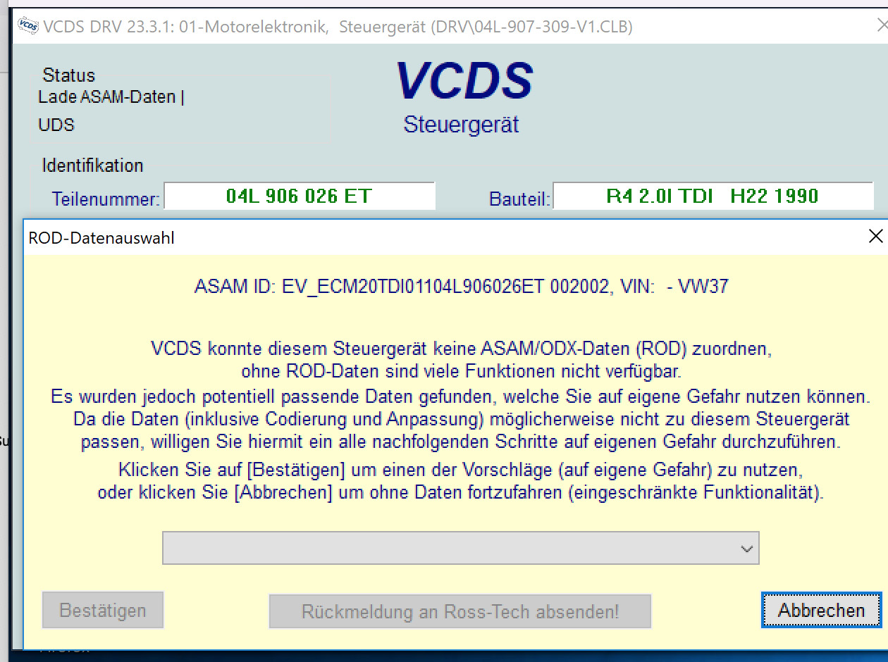 VCDS ASAM/ODX-Daten (ROD) in VCDS