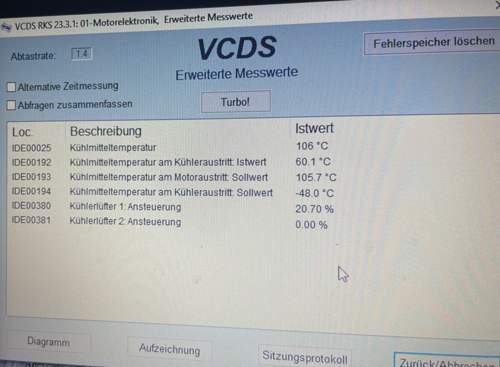 Audi S3 Messwerte Kühlmittel