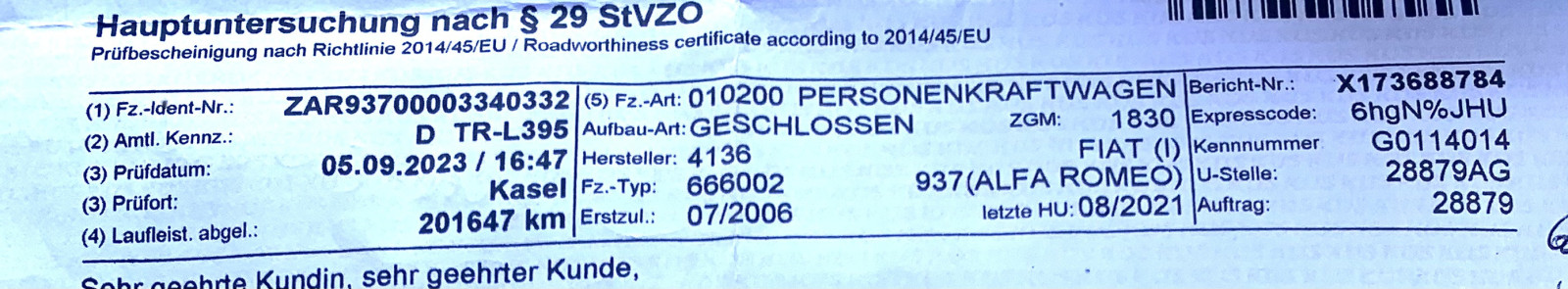 Alfa Romeo 147 Ankerblech