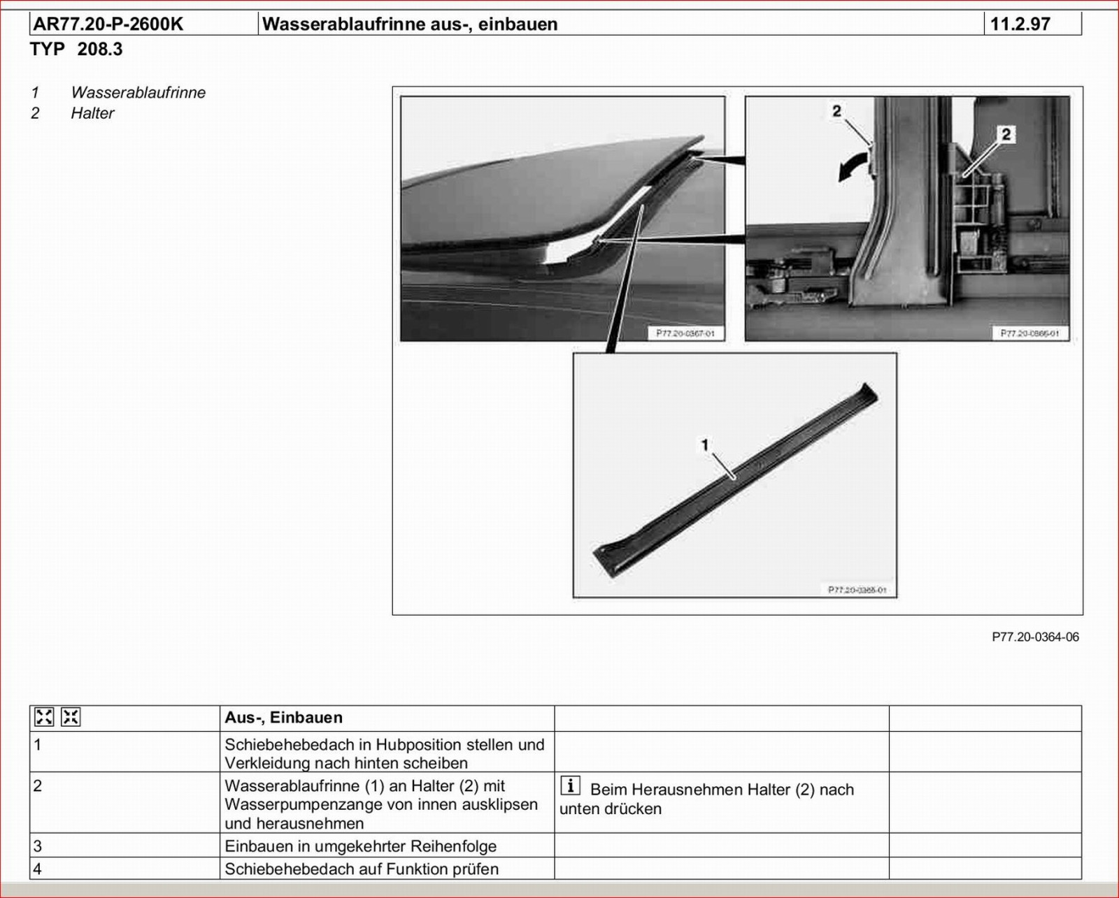 Teilenummer Schiebedach Führung etc.