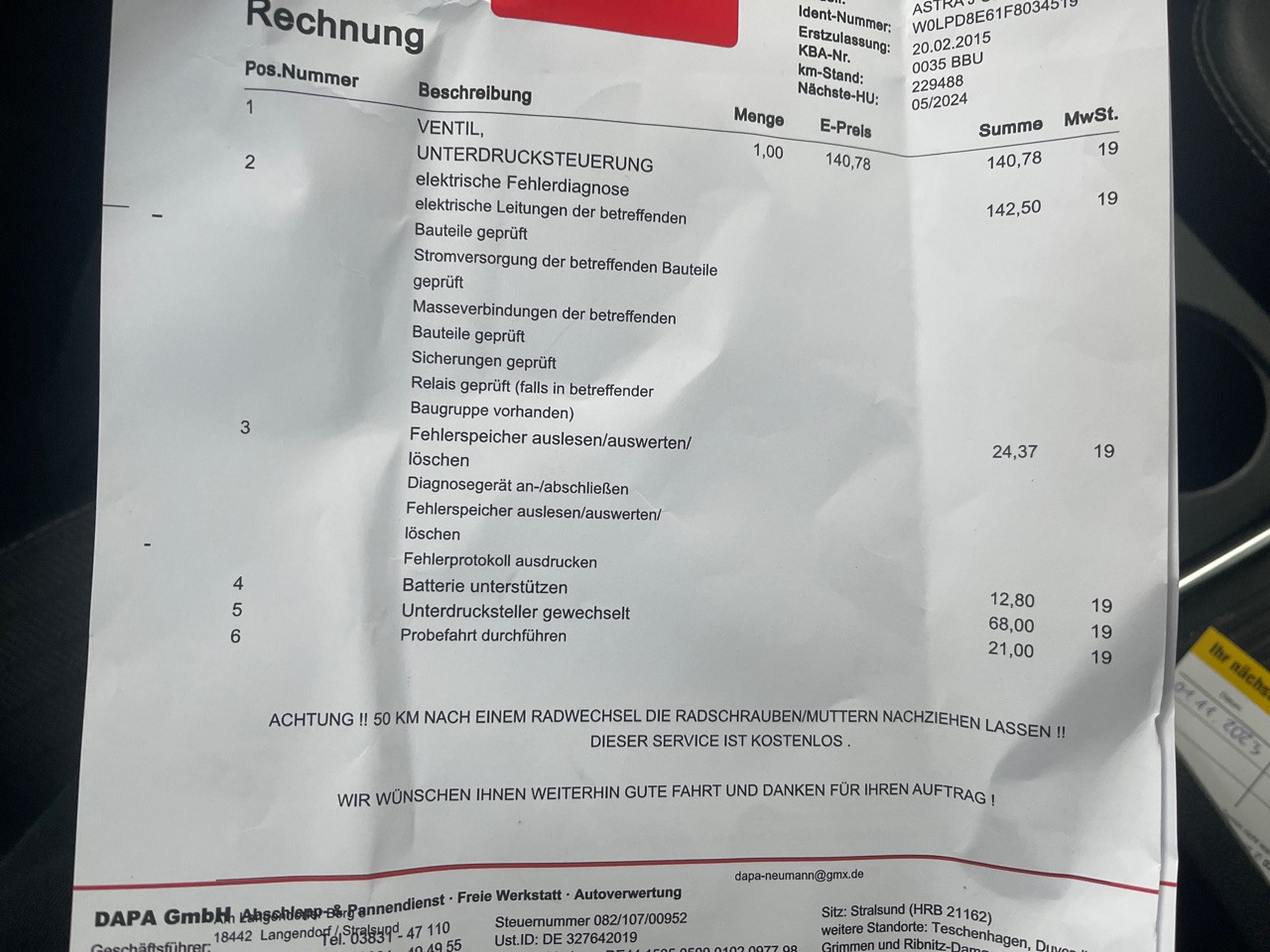 Fehlermeldung P0299 Astra J 1.6 Cdti 227200 Kilometer