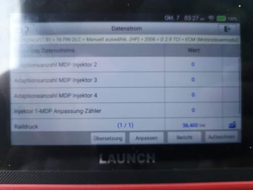 Werte der injektoren alle auf Null