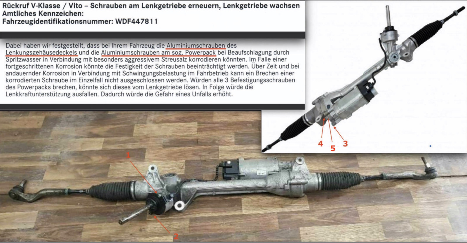 Rost an der Lenkstange, V-Klasse Bj. 09.2020.