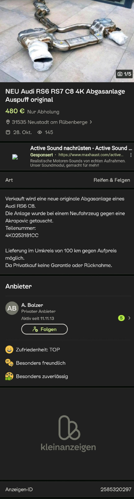 Audi A7 55tfsi AGA auf RS7 AGA