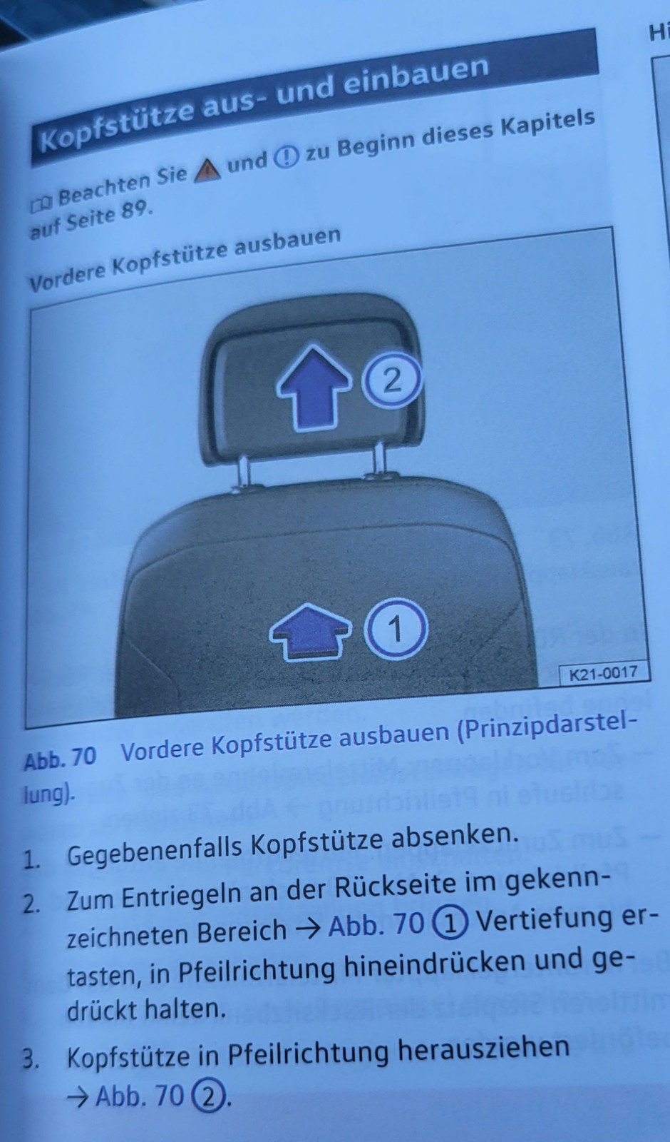 Kopfstütze vorne ausbauen möglich?