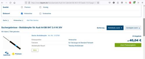 Dämpfer hinten Audi B6