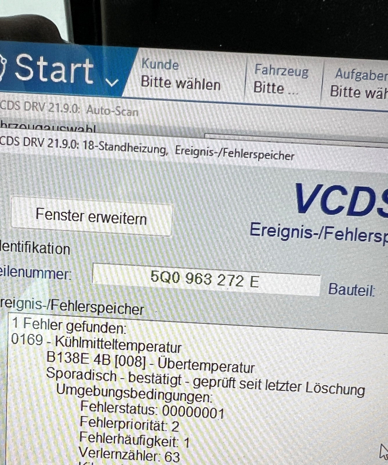 Standheizung Fehler-Kühlmittel Übertemperatur?