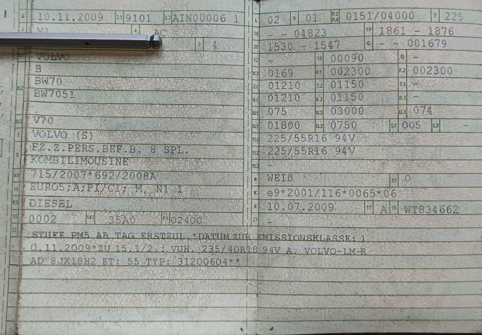 Reifengröße V70 2.4D