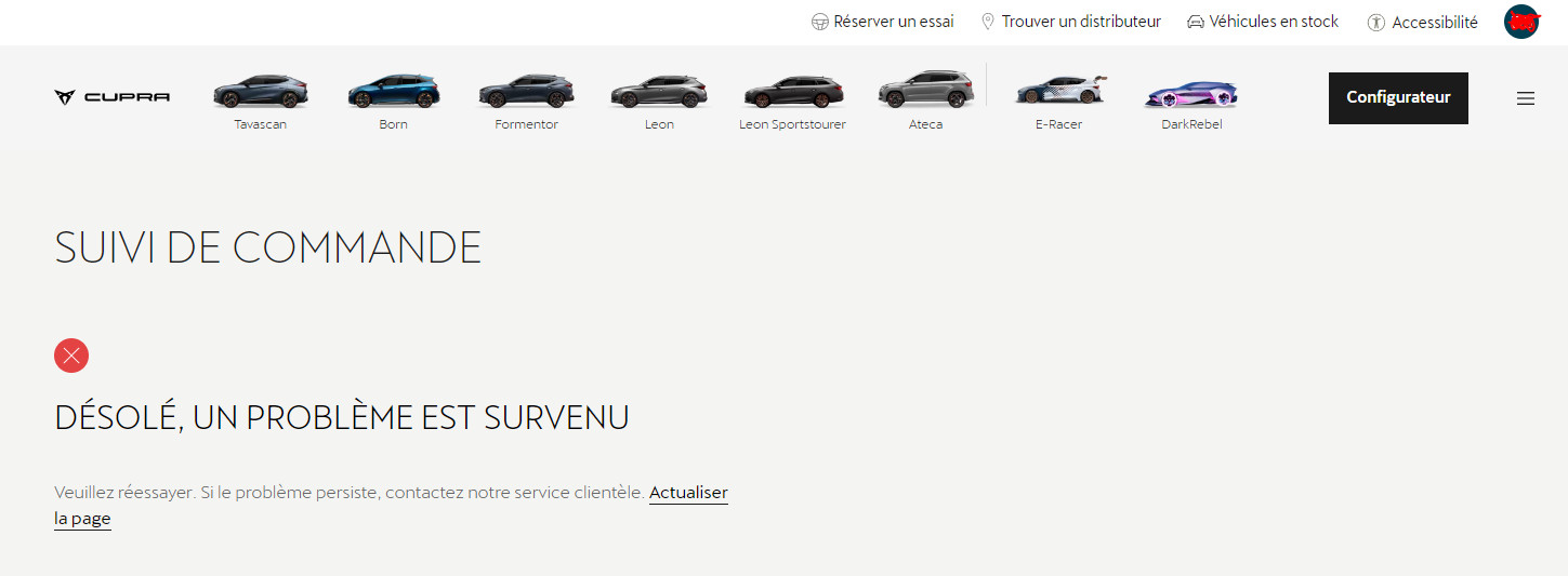 Cupra Tracking für Bestellung funktioniert nicht