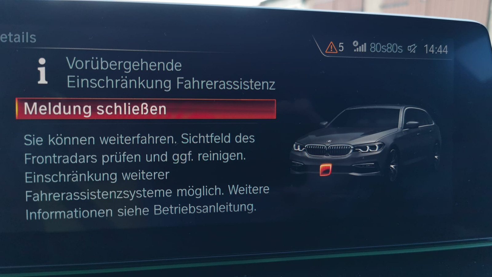 Ausfall Fahrassistenzsysteme G30