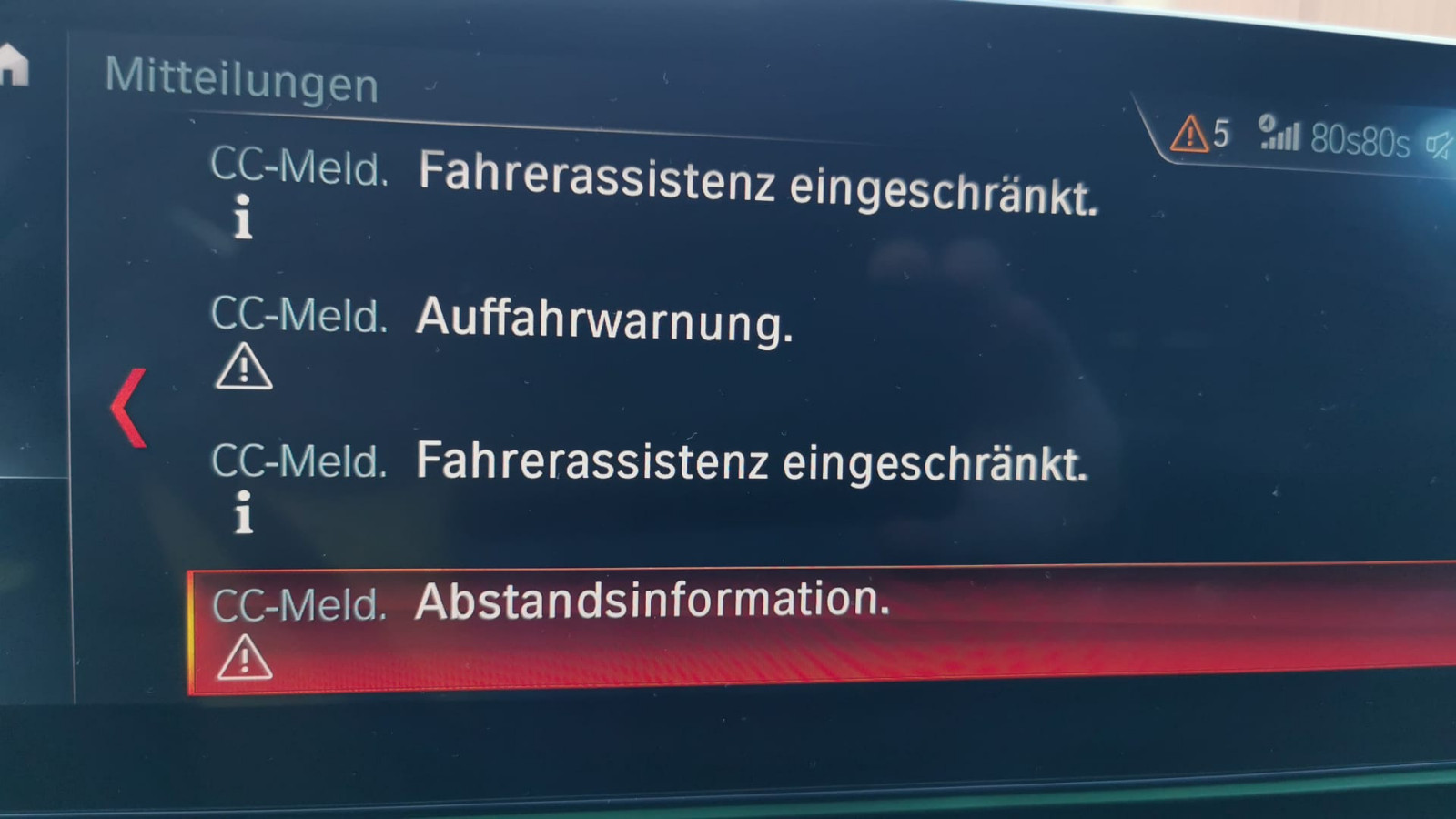 Ausfall Fahrassistenzsysteme G30