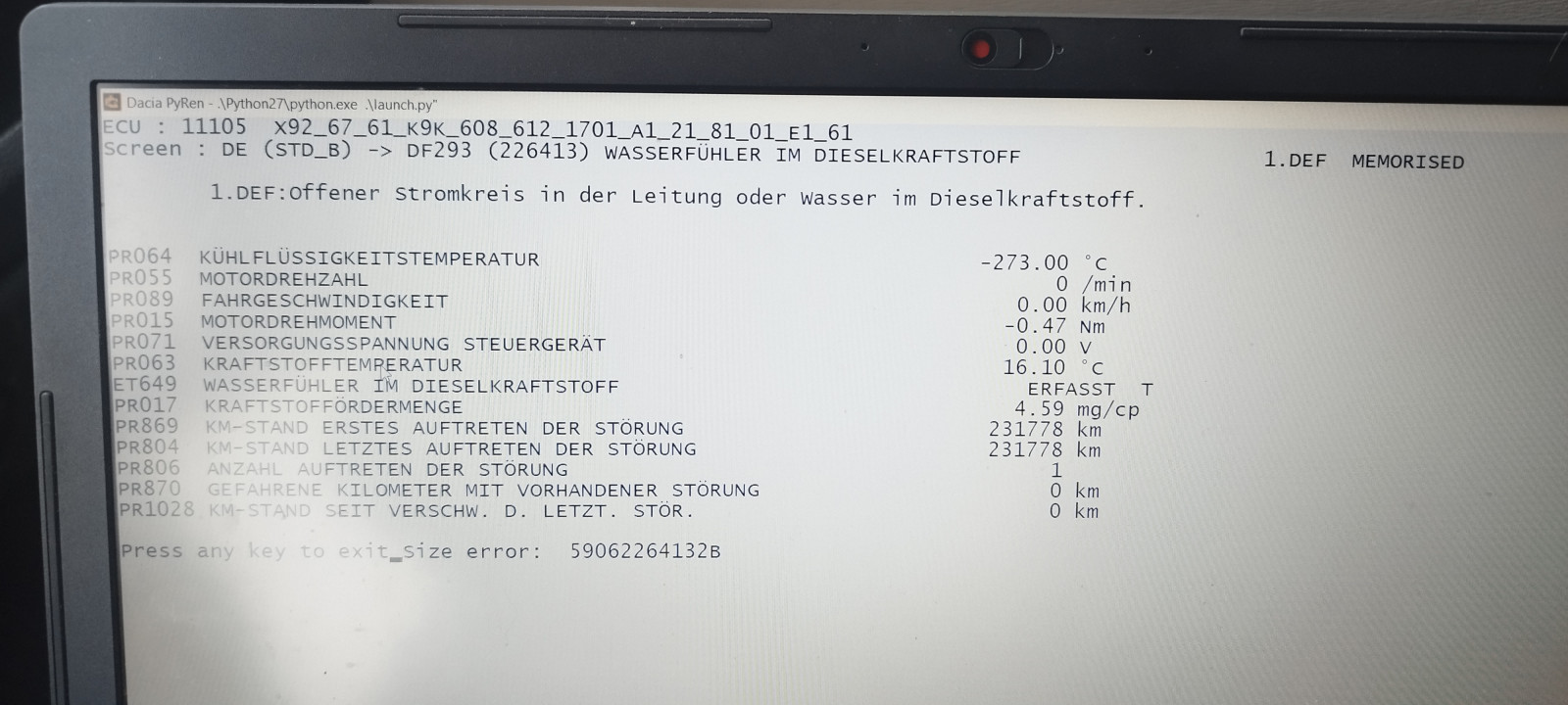 Dacia Logdy 1.5 DCI Fehlercodes Maderschaden.