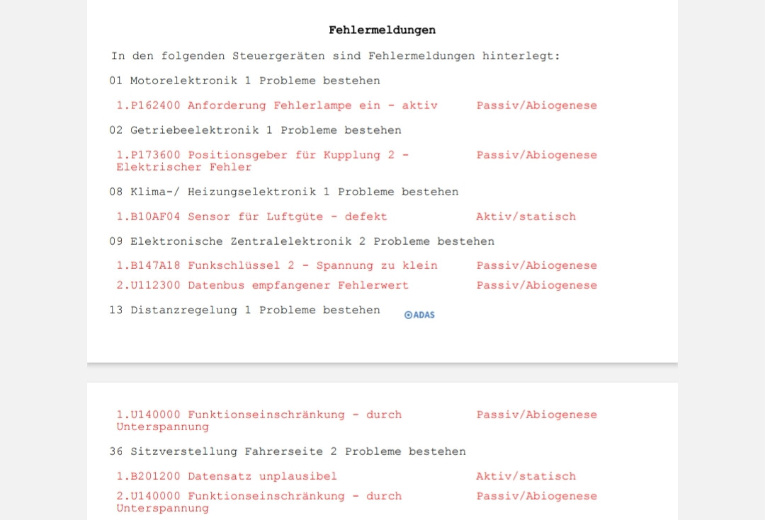 DSG DQ500 Problem, aber kein Eintrag im Speicher