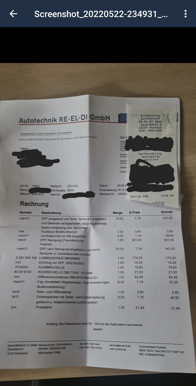 E90 330xd Partikelfilter gestört bei 250.000km - Motortemperatur ok?