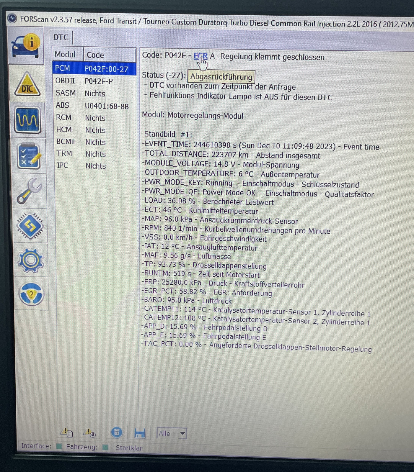 AGR Ventil defekt/hängt 2.2 125PS Bj2016