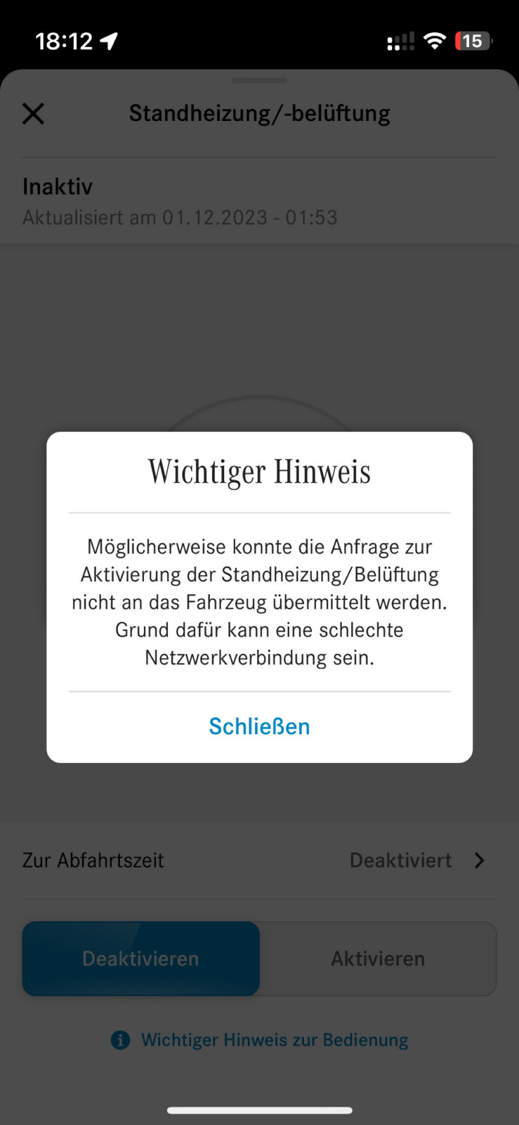 Standheizung über Mercedes Me nicht mehr verfügbar