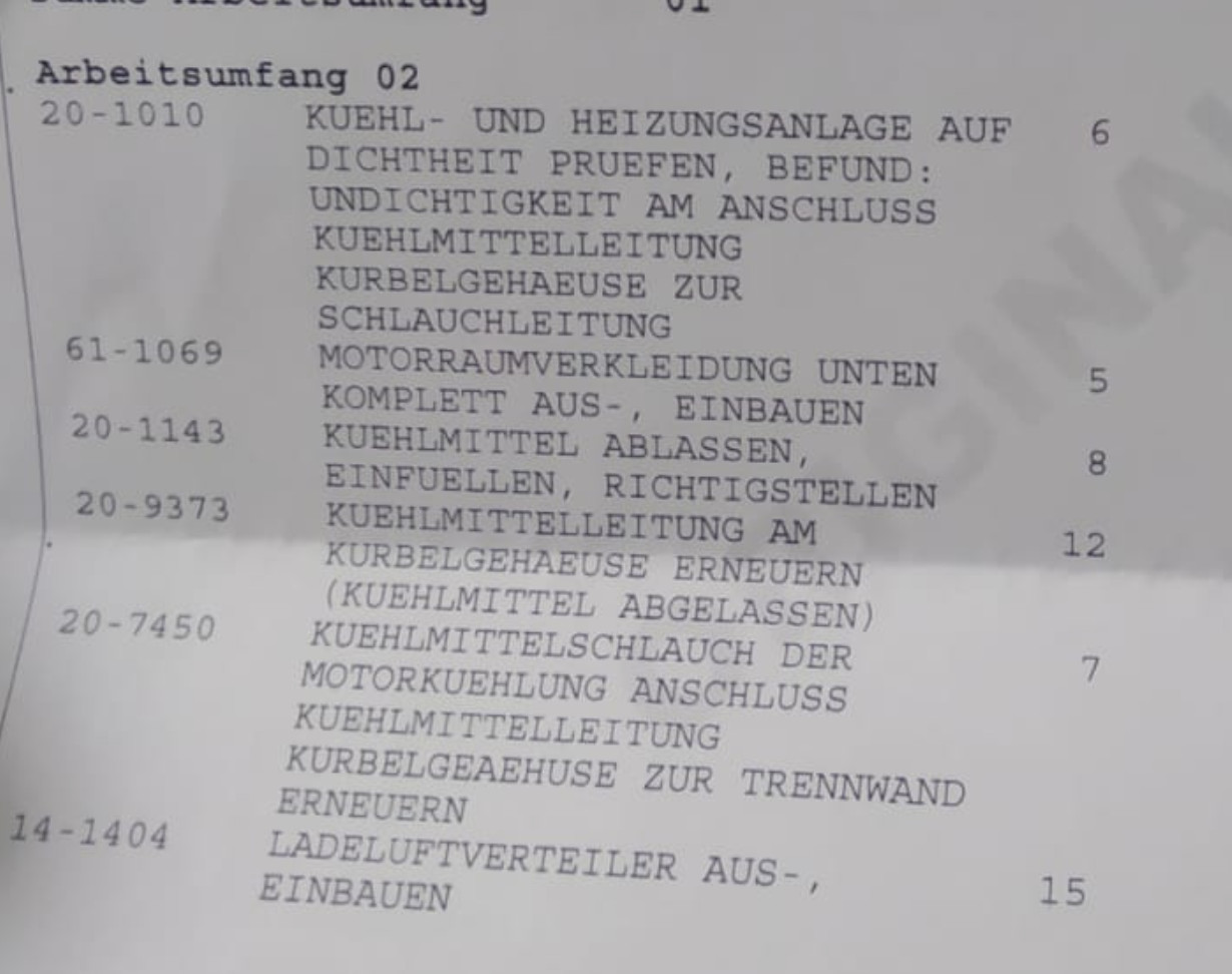 MB100 Anschlussgarantie: Undichtigkeit am Anschluss Kuehlmittelleitung nicht abgedeckt?
