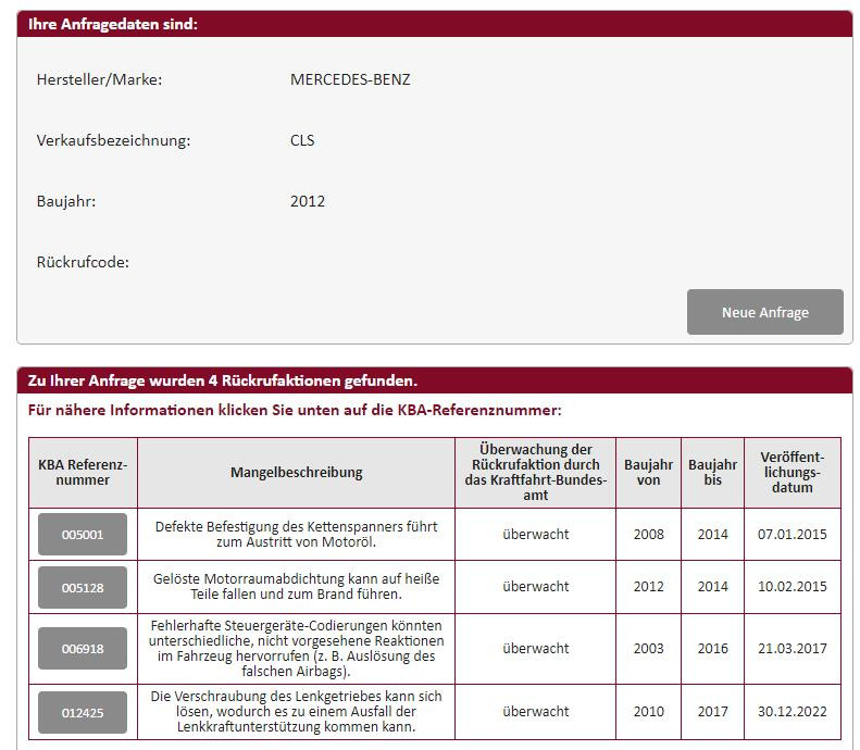 Rückruf CLS C218 Lenkgetriebe Befestigungsschrauben