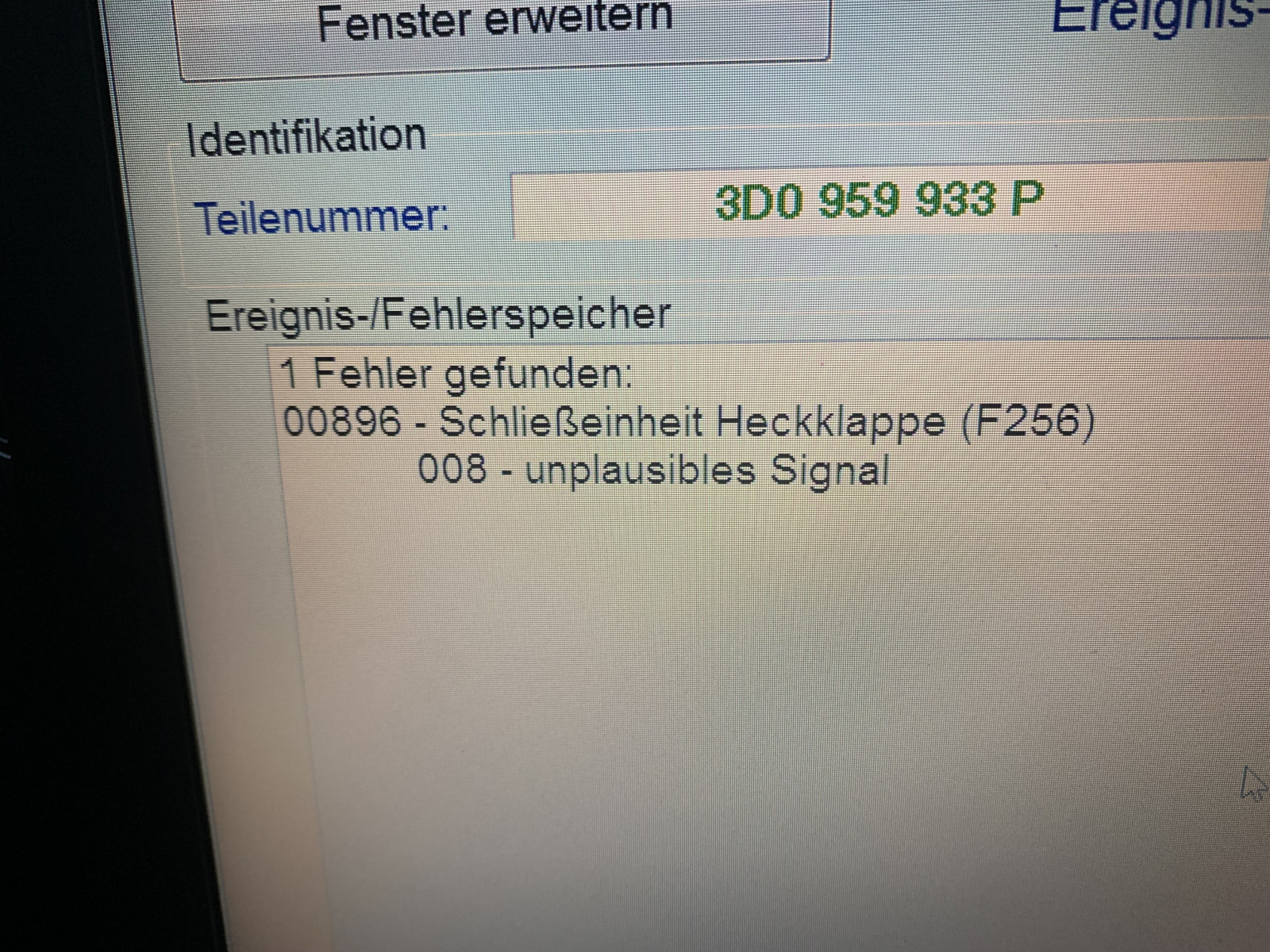 Phaeton Fehler P00896 Heckklappe