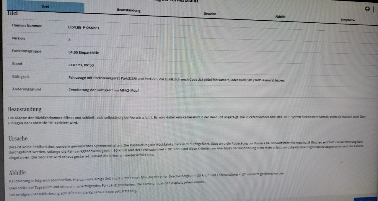 Heckkamera fährt immer raus und rein