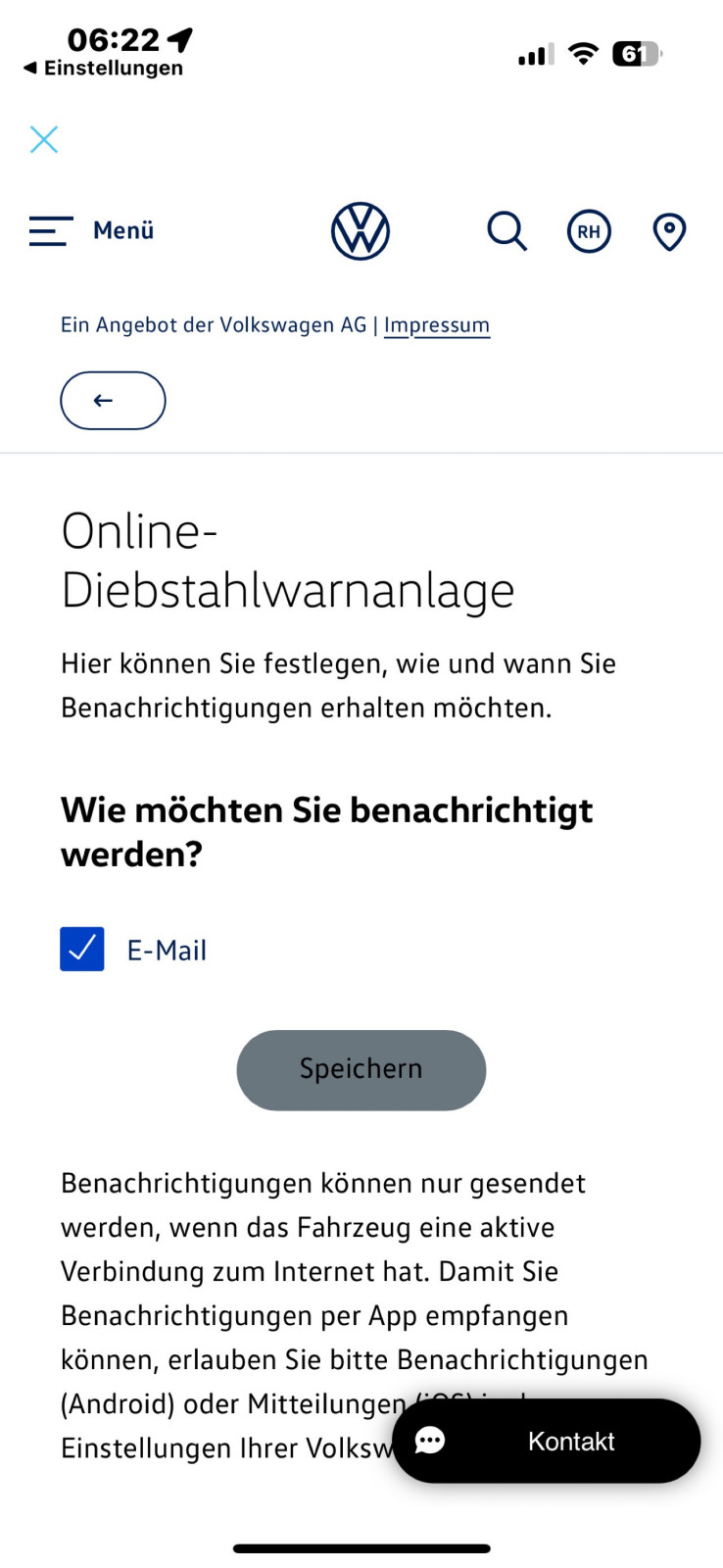 VW App - keine Pushmeldung für Alarmanlage