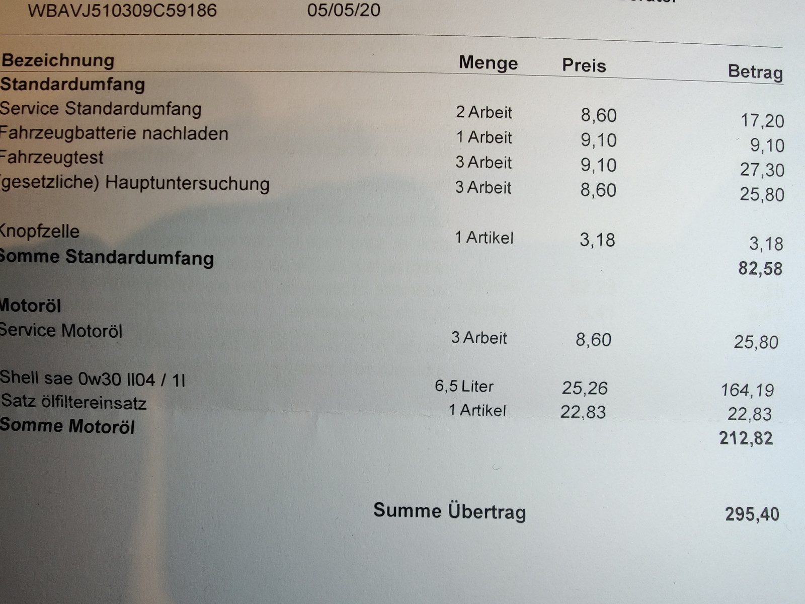 Bei jede Inspektion wird Batterie nachladen verrechnet