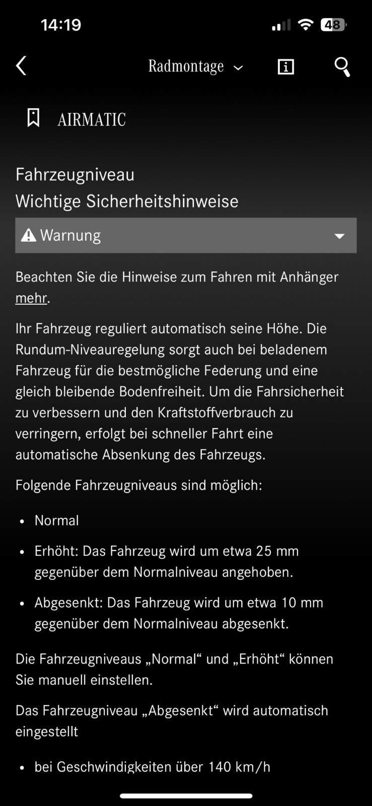 Der Modus des Wagenhebers beim Mercedes CLS W218 lässt sich nicht ausschalten.